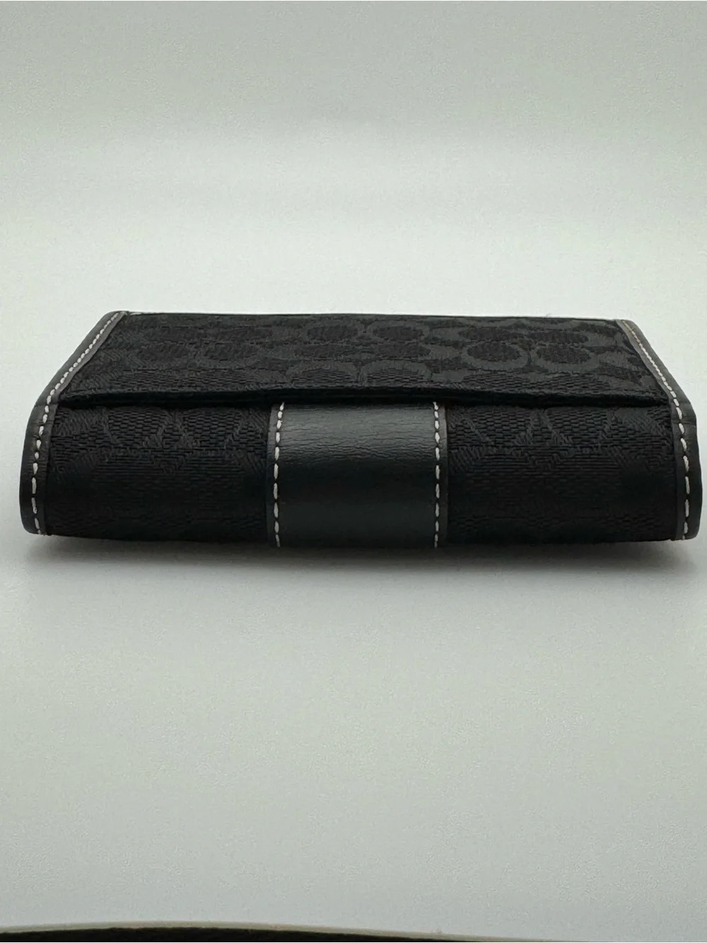 Vintage Coach Black Signature Jacquard Snap ID Card Case White Stitch Y2K Wallet